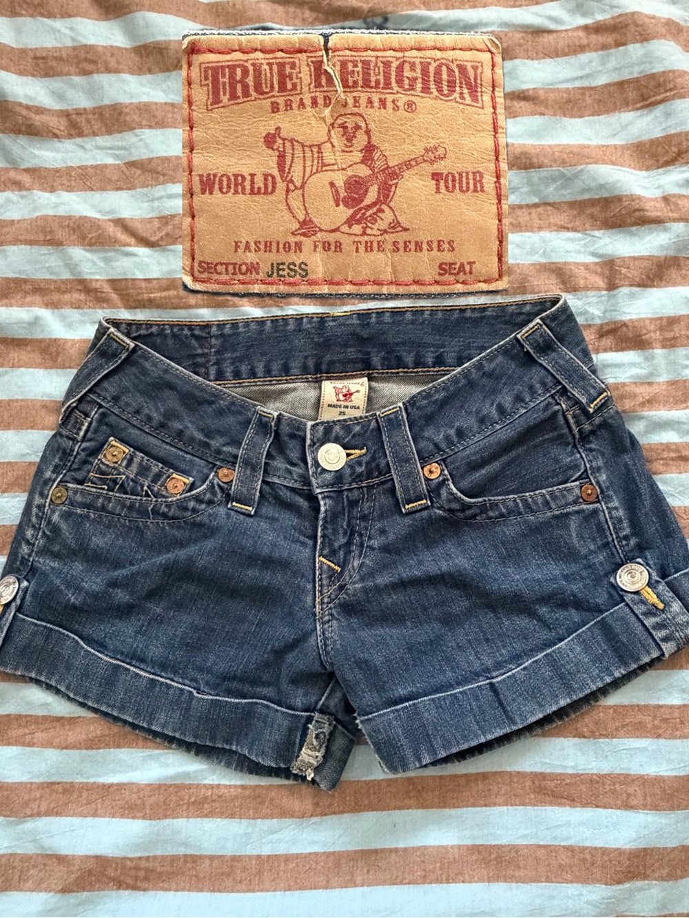 True Religion Dark Blue Denim Cuffed Women's Shorts